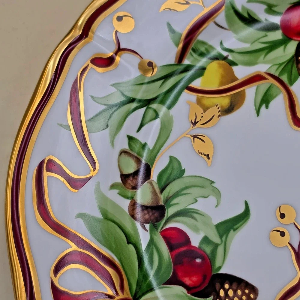 Tiffany & Co. Holiday Porcelain Dinner Plate Multicolor 24k Gold Trim Japan